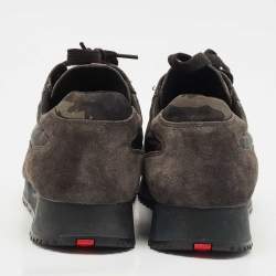 Prada Sport Grey/Green Suede and Nylon Low Top Sneakers Size 38