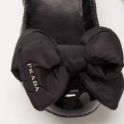 Pre Owned Prada Sport Black Patent Leather Bow Detail Scrunch Ballet Flat Size 39