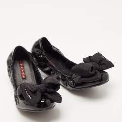 Pre Owned Prada Sport Black Patent Leather Bow Detail Scrunch Ballet Flat Size 39