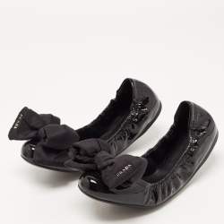 Pre Owned Prada Sport Black Patent Leather Bow Detail Scrunch Ballet Flat Size 39