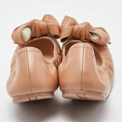 Pre Owned Prada Sport Beige Leather Bow Detail Scrunch Ballet Flats Size 39