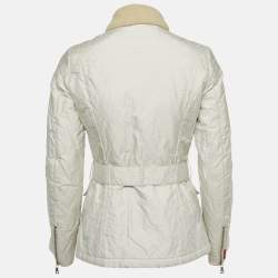 Prada White Nylon Blend Belt Detail Quilted Jacket S