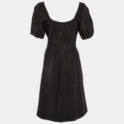 Pre Owned Prada Sport Black Silk Shirring Detail Midi Dress M