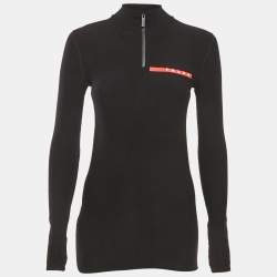 Pre Owned Prada Sport Black Textured Technical Jersey Zip-Up Top XXS/XS