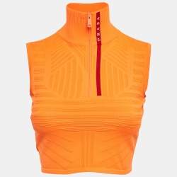 Pre Owned Prada Sport Orange Textured Technical Jersey Crop Top S