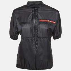 Pre Owned قميص برادا سبورت نايلون بشعار رقعة أسود كبير