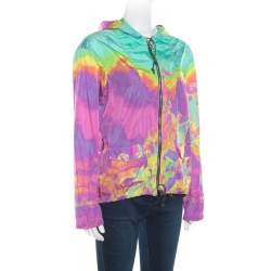 Prada Sport Multicolor Printed Zip Front Belted Hooded Jacket M