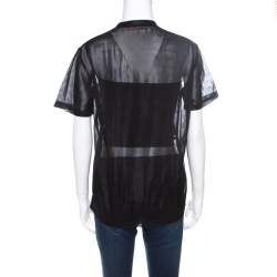 Prada Sport Black Knit Mesh Sheer Short Sleeve Top XS
