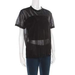 Prada Sport Black Knit Mesh Sheer Short Sleeve Top XS