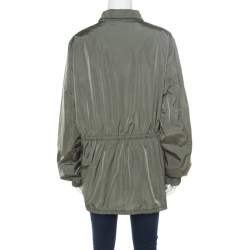 Prada Sport Olive Green Nylon Gathered Tie Detail Windcheater Jacket L