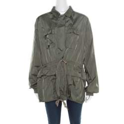 Prada Sport Olive Green Nylon Gathered Tie Detail Windcheater Jacket L