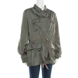 Prada Sport Olive Green Nylon Gathered Tie Detail Windcheater Jacket L