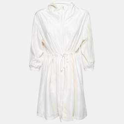 Prada Cream Silk Drawstring Waist Hooded Jacket S