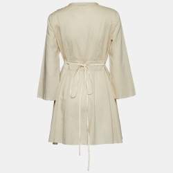 Pre Owned Prada Sport Cream Cotton Zip Front Belt Detail Mini Dress L