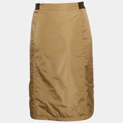 Pre Owned Prada Sport Brown Nylon Zip Detail Knee Length Skirt S