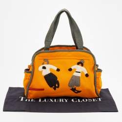 Pre Owned Prada Sport Orange Embroided Fabric Satchel