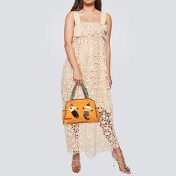 Pre Owned Prada Sport Orange Embroided Fabric Satchel