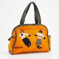 Pre Owned Prada Sport Orange Embroided Fabric Satchel