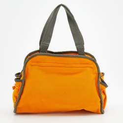 Pre Owned Prada Sport Orange Embroided Fabric Satchel