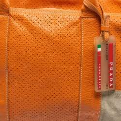 Prada Sport Orange Perforated Leather and Suede Large Duffle Bag