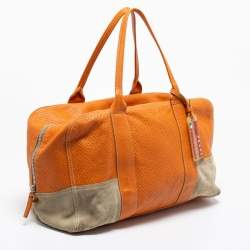 Prada Sport Orange Perforated Leather and Suede Large Duffle Bag