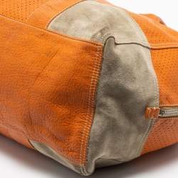Prada Sport Orange Perforated Leather and Suede Large Duffle Bag