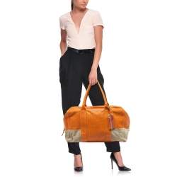 Prada Sport Orange Perforated Leather and Suede Large Duffle Bag