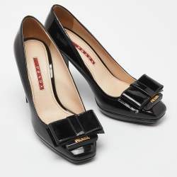 Pre Owned Prada Sport Black Patent Leather Bow Detail Pumps Size 36