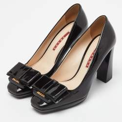 Pre Owned Prada Sport Black Patent Leather Bow Detail Pumps Size 36