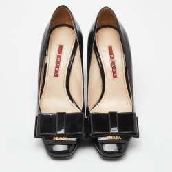 Pre Owned Prada Sport Black Patent Leather Bow Detail Pumps Size 36