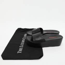 Prada Sport Black Leather Platform Slide Sandals Size 37