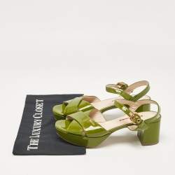 Prada Sport Green Patent Leather Platform Ankle Strap Sandals Size 36