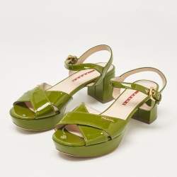 Prada Sport Green Patent Leather Platform Ankle Strap Sandals Size 36