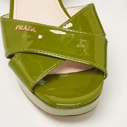 Prada Sport Green Patent Leather Platform Ankle Strap Sandals Size 36