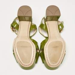 Prada Sport Green Patent Leather Platform Ankle Strap Sandals Size 36