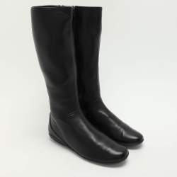Prada Sport Black Leather Knee Length Boots Size 38