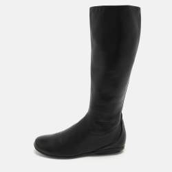 Prada Sport Black Leather Knee Length Boots Size 38