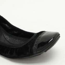 Prada Sport Black Velvet and Patent Leather Cap Toe Ballet Flats Size 36