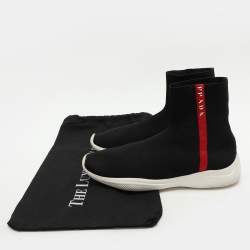 Pre Owned Prada Sport Black Knit Fabric High Top Sneakers Size 39