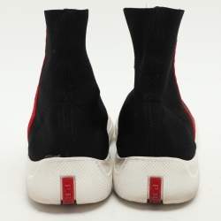 Pre Owned Prada Sport Black Knit Fabric High Top Sneakers Size 39