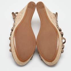 Pre Owned Prada Sport Green Woven Leather Accents Wedge Espadrilles Sandals Size 38