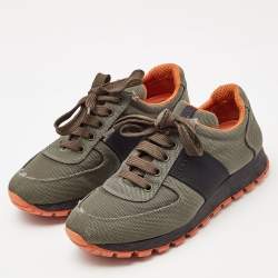 Prada Sport Olive Green/Black Nylon Low Top Sneakers Size 37