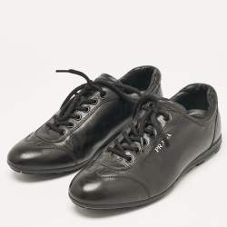 Prada Sport Black Leather Low Top Sneakers Size 36.5