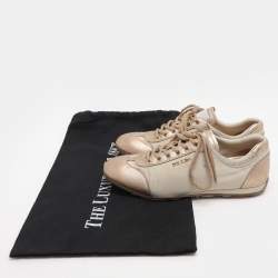 Prada Sport Beige/Gold Leather and Nylon Low Top Sneakers Size 36.5