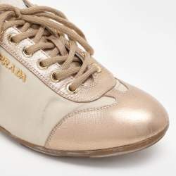 Prada Sport Beige/Gold Leather and Nylon Low Top Sneakers Size 36.5
