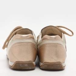 Prada Sport Beige/Gold Leather and Nylon Low Top Sneakers Size 36.5