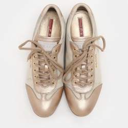 Prada Sport Beige/Gold Leather and Nylon Low Top Sneakers Size 36.5