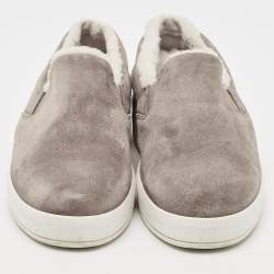 Prada Sport Grey Suede and Shearling Slip On Sneakers Size 38