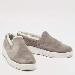 Prada Sport Grey Suede and Shearling Slip On Sneakers Size 38