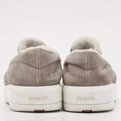 Prada Sport Grey Suede and Shearling Slip On Sneakers Size 38